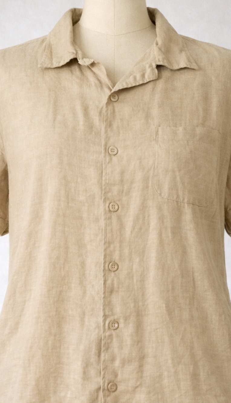 Men's Linen Button Up Shirt Mens 3XL Beige Lightweight